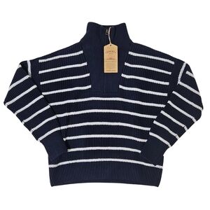 Faherty Mariner Sweater Quarter Zip Wool Blend Small Navy Multi Stripes NWT
